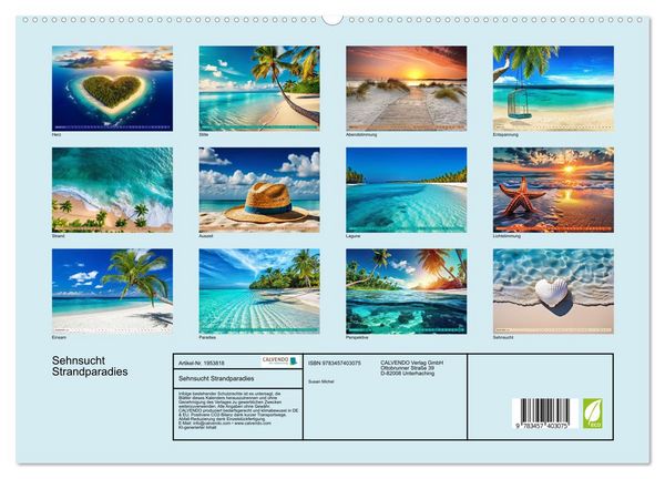 Produktbild: Sehnsucht Strandparadies (hochwertiger Premium Wandkalender 2026 DIN A2 quer), Kunstdruck in Hochglanz