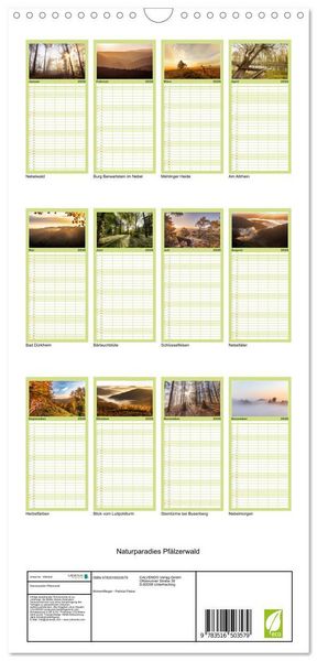 Produktbild: Familienplaner 2026 - Naturparadies Pf&auml;lzerwald mit 5 Spalten (Wandkalender, 21 x 45 cm) CALVENDO
