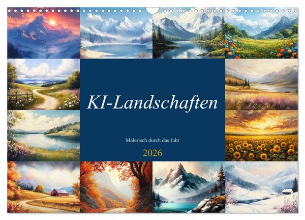 Produktbild: KI-Landschaften - Malerisch durch das Jahr (Wandkalender 2026 DIN A3 quer), CALVENDO Monatskalender