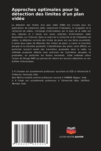 Produktbild: Approches optimales pour la d&eacute;tection des limites d'un plan vid&eacute;o