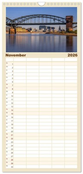 Produktbild: Familienplaner 2026 - Urbane Impressionen: Domstadt K&ouml;ln - Lebensgef&uuml;hl am Rhein mit 5 Spalten (Wandkalender, 21 x 45 cm) CALVENDO
