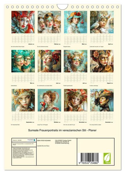 Produktbild: Surreale Frauenportraits im venezianischen Stil - Planer (Wandkalender 2026 DIN A4 hoch), CALVENDO Monatskalender