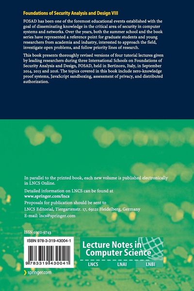 Produktbild: Foundations of Security Analysis and Design VIII