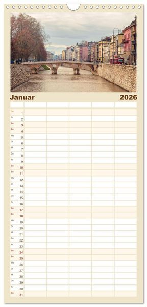 Produktbild: Familienplaner 2026 - Sarajevo - Vielf&auml;ltige Hauptstadt von Bosnien und Herzegowina mit 5 Spalten (Wandkalender, 21 x 45 cm) CALVENDO