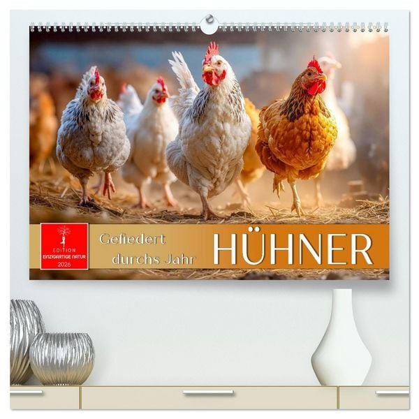 Produktbild: H&uuml;hner - gefiedert durchs Jahr (hochwertiger Premium Wandkalender 2026 DIN A2 quer), Kunstdruck in Hochglanz