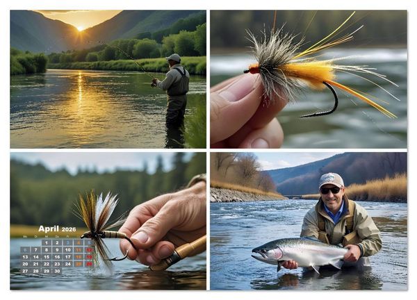 Produktbild: Lachsfischen im Fluss (Wandkalender 2026 DIN A2 quer), CALVENDO Monatskalender