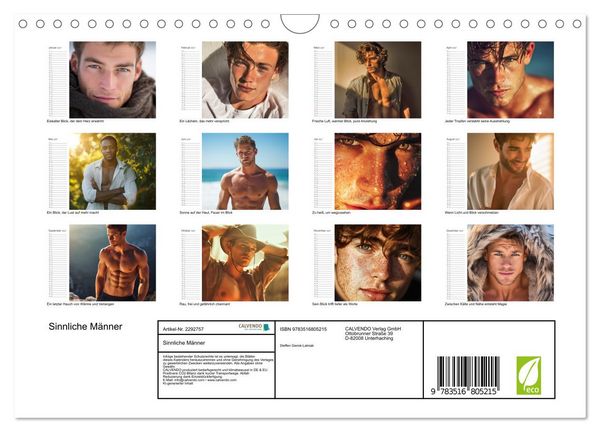 Produktbild: Sinnliche M&auml;nner (Wandkalender 2027 DIN A4 quer), CALVENDO Monatskalender