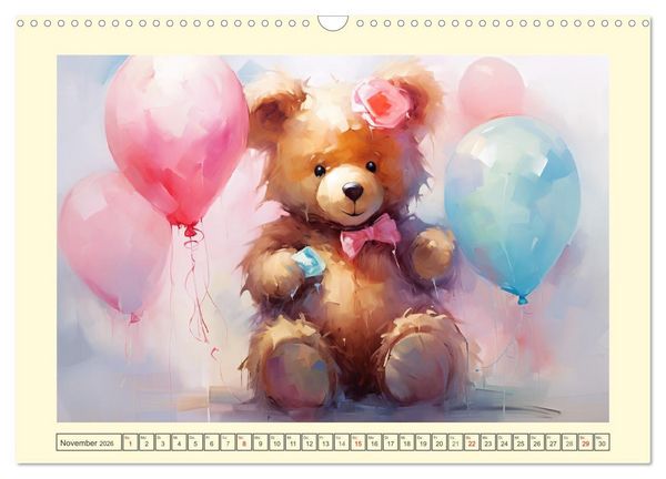 Produktbild: Teddyb&auml;r Romantik. Vertr&auml;umte Aquarelle von lieblichen B&auml;ren (Wandkalender 2026 DIN A3 quer), CALVENDO Monatskalender