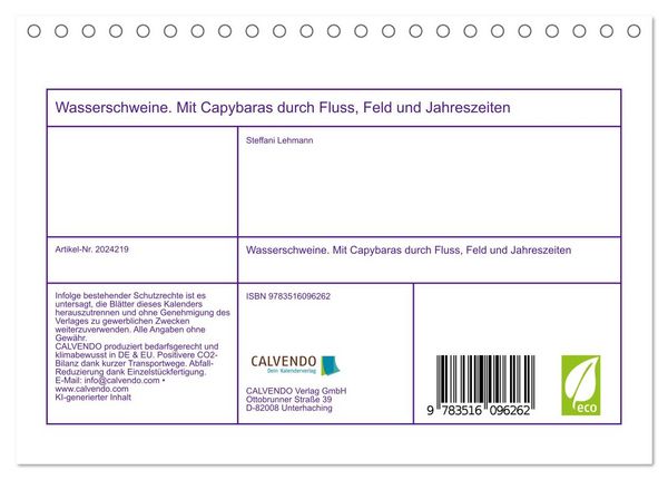Produktbild: Wasserschweine. Mit Capybaras durch Fluss, Feld und Jahreszeiten (Tischkalender 2026 DIN A5 quer), CALVENDO Monatskalender