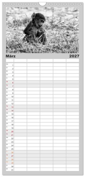 Produktbild: Familienplaner 2027 - Afrika Schwarz - Weiss mit 5 Spalten (Wandkalender, 21 x 45 cm) CALVENDO