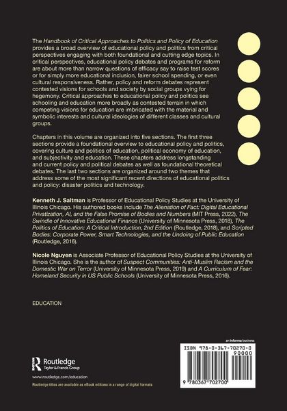 Produktbild: Handbook of Critical Approaches to Politics and Policy of Education