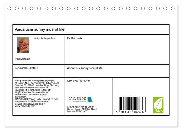 Produktbild: Andalusia sunny side of life (Desk Calendar 2026 DIN A5 landscape), CALVENDO 12 Month DeskCalendar