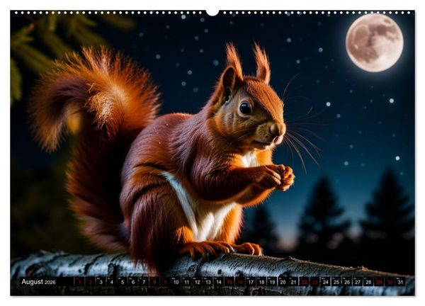 Produktbild: Rote Eichh&ouml;rnchen - zauberhaft anders mit KI (hochwertiger Premium Wandkalender 2026 DIN A2 quer), Kunstdruck in Hochglanz