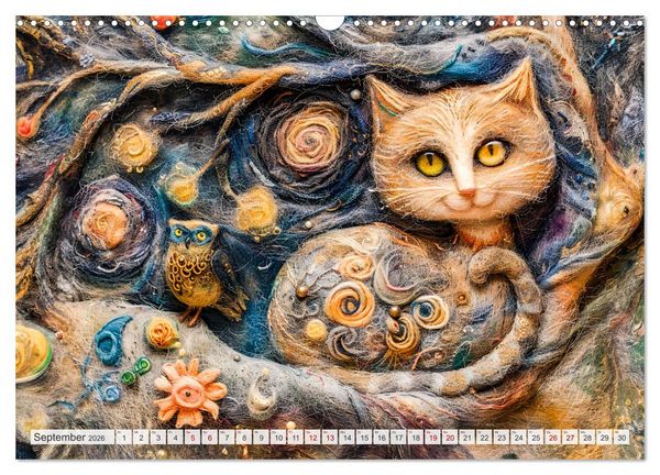 Produktbild: Filzige Katzenfreunde - Ein Jahr voller niedlicher KI-Filzkunst (Wandkalender 2026 DIN A3 quer), CALVENDO Monatskalender