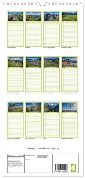 Produktbild: Familienplaner 2026 - Oberallg&auml;u - Oberstdorf und Umgebung mit 5 Spalten (Wandkalender, 21 x 45 cm) CALVENDO