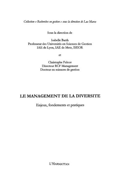 Produktbild: Management de la diversite Le