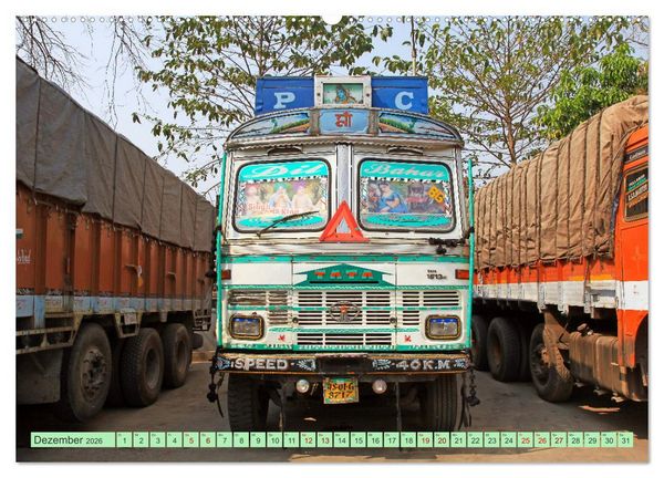 Produktbild: Indien Farbenfrohe LKW (hochwertiger Premium Wandkalender 2026 DIN A2 quer), Kunstdruck in Hochglanz
