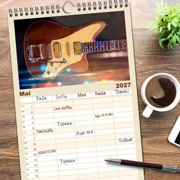 Produktbild: Familienplaner 2027 - Traumgitarren - the Sound of Rock mit 5 Spalten (Wandkalender, 21 x 45 cm) CALVENDO