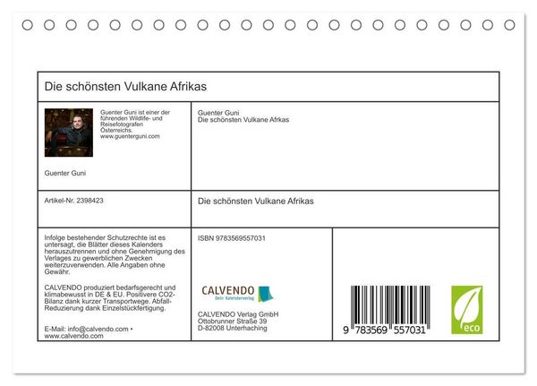 Produktbild: Die sch&ouml;nsten Vulkane Afrikas (Tischkalender 2027 DIN A5 quer), CALVENDO Monatskalender