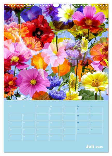 Produktbild: Kunterbunt gemischt - Kunterbunt gemischt - Farbenfroher Jahresplaner mit aufw&auml;ndigen Pflanzencollagen (Wandkalender 2026 DIN A3 hoch), CALVENDO Monatskalender