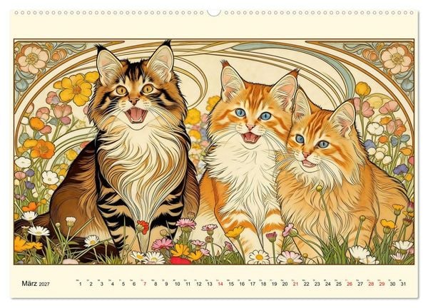 Produktbild: Zauberhafte Jugendstil-Katzen (hochwertiger Premium Wandkalender 2027 DIN A2 quer), Kunstdruck in Hochglanz