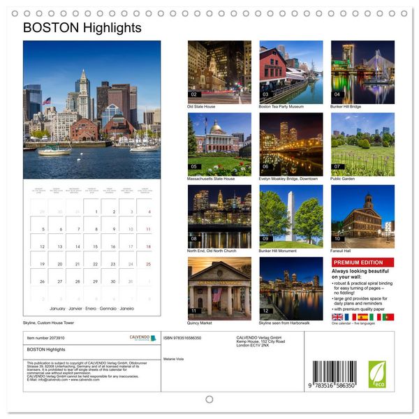 Produktbild: BOSTON Highlights (Wall Calendar 2026 12 &times; 12 Inch) CALVENDO 12 Month Wall Calendar