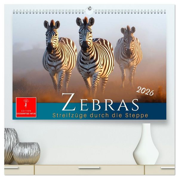 Produktbild: Zebras - Streifz&uuml;ge durch die Steppe (hochwertiger Premium Wandkalender 2026 DIN A2 quer), Kunstdruck in Hochglanz