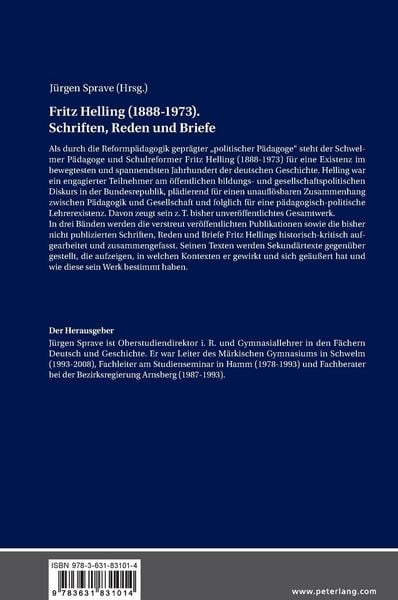 Produktbild: Fritz Helling (1888-1973). Schriften, Reden und Briefe