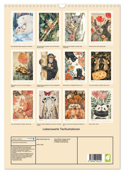Produktbild: Liebenswerte Tierillustrationen (Wandkalender 2026 DIN A3 hoch), CALVENDO Monatskalender