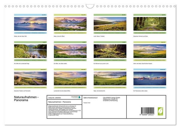 Produktbild: Naturaufnahmen - Panorama (Wandkalender 2027 DIN A3 quer), CALVENDO Monatskalender