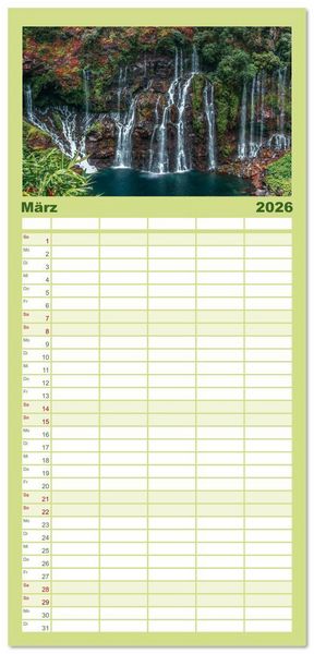 Produktbild: Familienplaner 2026 - &Icirc;le de la R&eacute;union - Das franz&ouml;sische Paradies im Indischen Ozean mit 5 Spalten (Wandkalender, 21 x 45 cm) CALVENDO