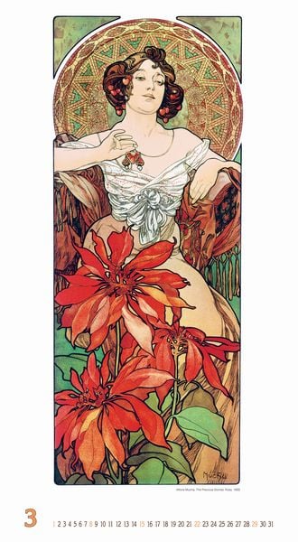 Produktbild: Alfons Mucha 2026 - Bild-Kalender 33x60 cm - Kunstkalender - mit stilvollem Glitzereffekt - Jugendstil - Wandkalender - Alpha Edition