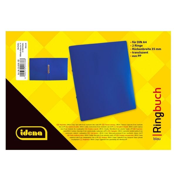 Produktbild: Idena Ringbuch PP 2 Ringe 35mm transluzent blau DIN A4