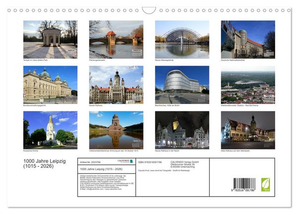 Produktbild: 1000 Jahre Leipzig (1015 - 2026) (Wandkalender 2026 DIN A3 quer), CALVENDO Monatskalender