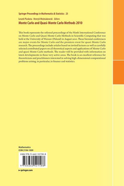 Produktbild: Monte Carlo and Quasi-Monte Carlo Methods 2010