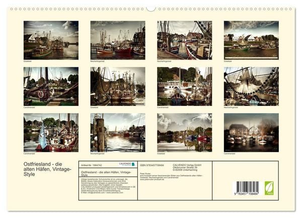 Produktbild: Ostfriesland - die alten H&auml;fen, Vintage-Style (hochwertiger Premium Wandkalender 2026 DIN A2 quer), Kunstdruck in Hochglanz
