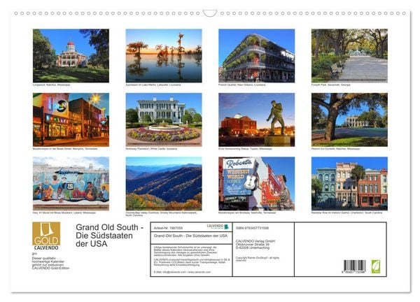 Produktbild: Grand Old South - Die S&uuml;dstaaten der USA (Wandkalender 2026 DIN A2 quer), CALVENDO Monatskalender
