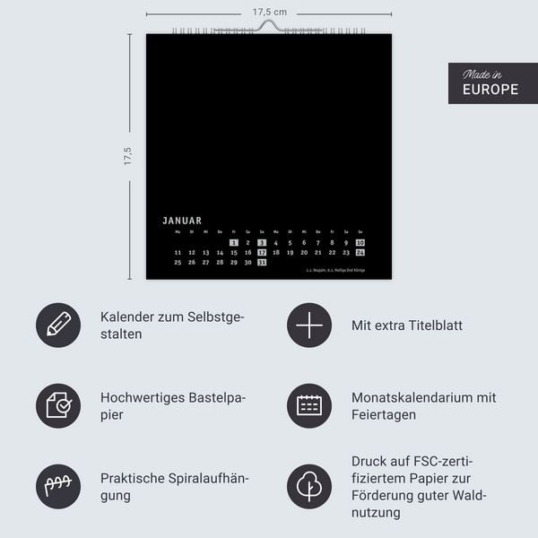 Produktbild: Premium-Bastelkalender schwarz klein 2027