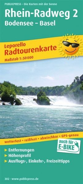 Produktbild: Publicpress Leporello Radtourenkarte Rhein-Radweg 2, Bodensee-Basel 1:50.000