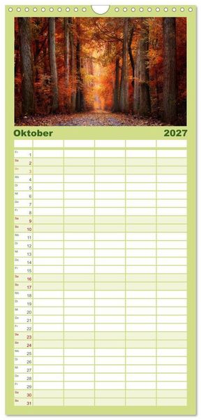 Produktbild: Familienplaner 2027 - Farbenfrohe Heimat mit 5 Spalten (Wandkalender, 21 x 45 cm) CALVENDO