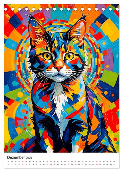 Produktbild: Pop-Art Katzen - Moderne, verr&uuml;ckte Katzenportr&auml;ts (Tischkalender 2026 DIN A5 hoch), CALVENDO Monatskalender