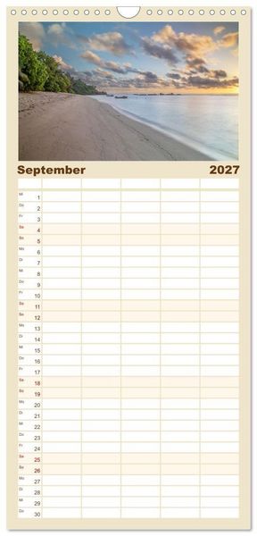 Produktbild: Familienplaner 2027 - Seychellen: La Digue und Mah&eacute; - zwei Trauminseln mit 5 Spalten (Wandkalender, 21 x 45 cm) CALVENDO