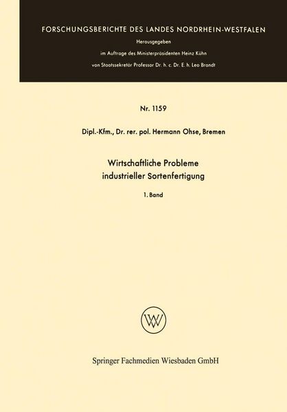 Produktbild: Wirtschaftliche Probleme industrieller Sortenfertigung