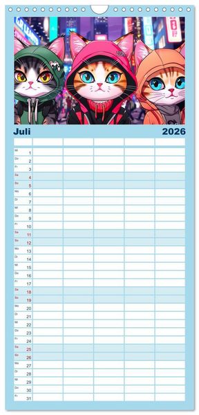 Produktbild: Familienplaner 2026 - Anime Cats mit 5 Spalten (Wandkalender, 21 x 45 cm) CALVENDO