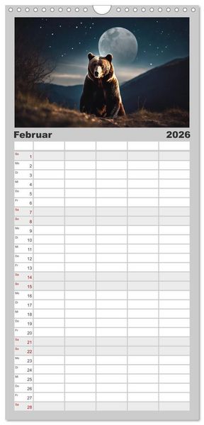 Produktbild: Familienplaner 2026 - Heimische Tiere im Mondlicht mit 5 Spalten (Wandkalender, 21 x 45 cm) CALVENDO