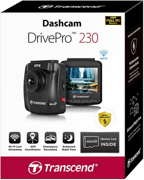 Produktbild: Transcend DrivePro 230Q Dashcam mit GPS Blickwinkel horizontal max.=130 &deg; 12 V Akku, Fahrspurassistent, WLAN, Auffahrwarner, Display