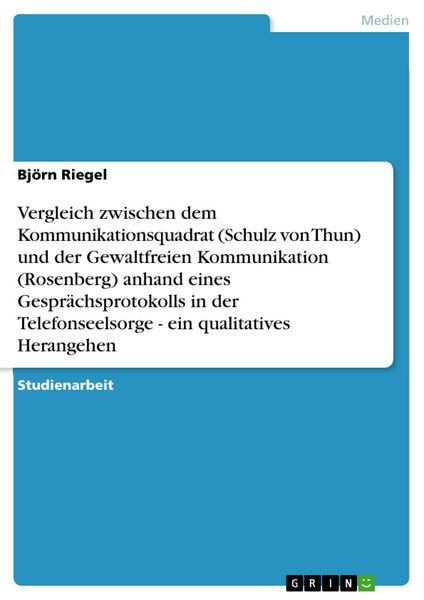 Produktbild: Vergleich zwischen dem Kommunikationsquadrat (Schulz von Thun) und der Gewaltfreien Kommunikation (Rosenberg) anhand eines Gespr&auml;chsprotokolls in der