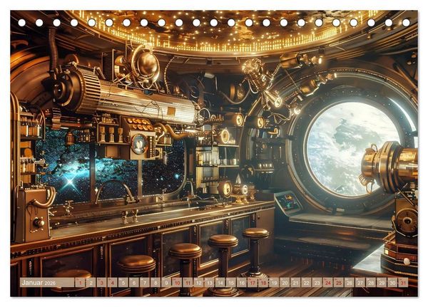 Produktbild: Steampunk im Weltall (Tischkalender 2026 DIN A5 quer), CALVENDO Monatskalender