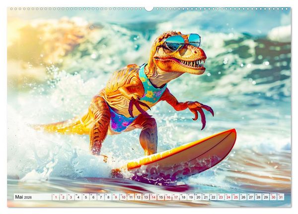 Produktbild: Dinosaurier Sommer - Urzeitlich witzige Strandparty (hochwertiger Premium Wandkalender 2026 DIN A2 quer), Kunstdruck in Hochglanz