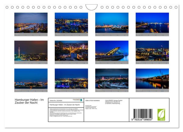 Produktbild: Hamburger Hafen - Im Zauber der Nacht (Wandkalender 2026 DIN A4 quer), CALVENDO Monatskalender
